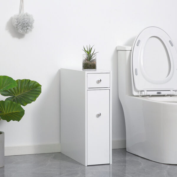 Meuble de rangement étroit pour salle de bain – Colonne compacte avec tiroirs et porte papier toilette