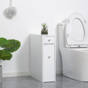 Meuble de rangement étroit pour salle de bain – Colonne compacte avec tiroirs et porte papier toilette