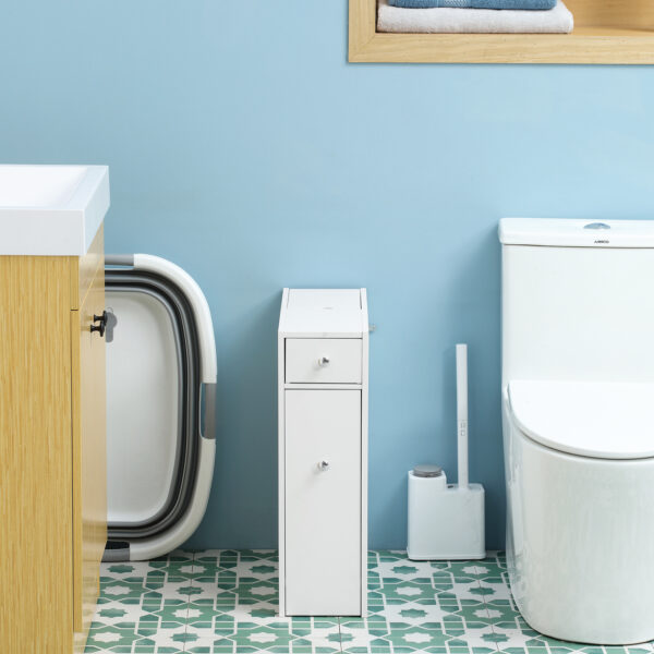 Meuble de rangement étroit pour salle de bain – Colonne compacte avec tiroirs et porte papier toilette