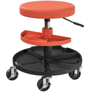 Tabouret de Mécanicien à Roulettes – Siège d’Atelier Réglable 360° avec Plateaux Outils, Charge 135 kg