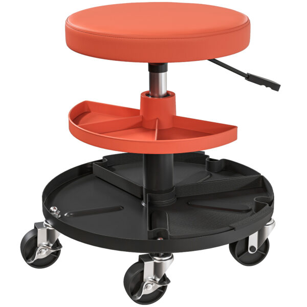Tabouret de Mécanicien à Roulettes – Siège d’Atelier Réglable 360° avec Plateaux Outils, Charge 135 kg