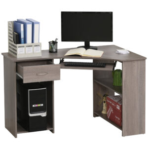 Bureau d’Angle en L avec Étagères, Tiroir & Support CPU – Bureau Informatique Moderne Gris