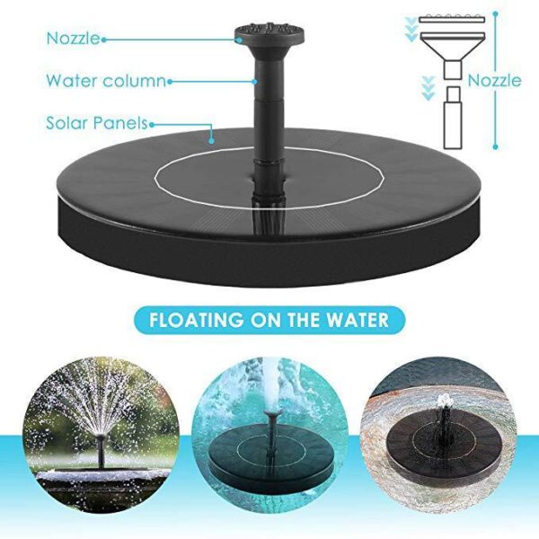 Fontaine Solaire Flottante de Jardin – Jet d’Eau Rond Classique avec 4 Modes de Projection, Pompe Silencieuse Sans Batterie