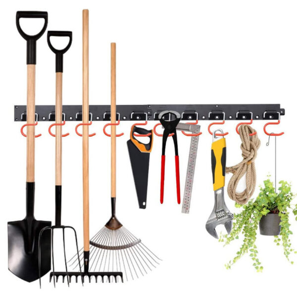 Support Mural Métallique pour Outils – Porte-Outils Garage et Jardin avec 5 Crochets (Charge Lourde)