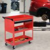 Chariot d’Atelier à Outils 3 Niveaux avec Tiroir – Servante de Garage en Acier sur Roulettes (Rouge)