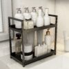Étagère de Salle de Bain & Coiffeuse 2 Niveaux – Rangement Cosmétique en Acier, Sans Perçage