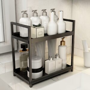 Étagère de Salle de Bain & Coiffeuse 2 Niveaux – Rangement Cosmétique en Acier, Sans Perçage