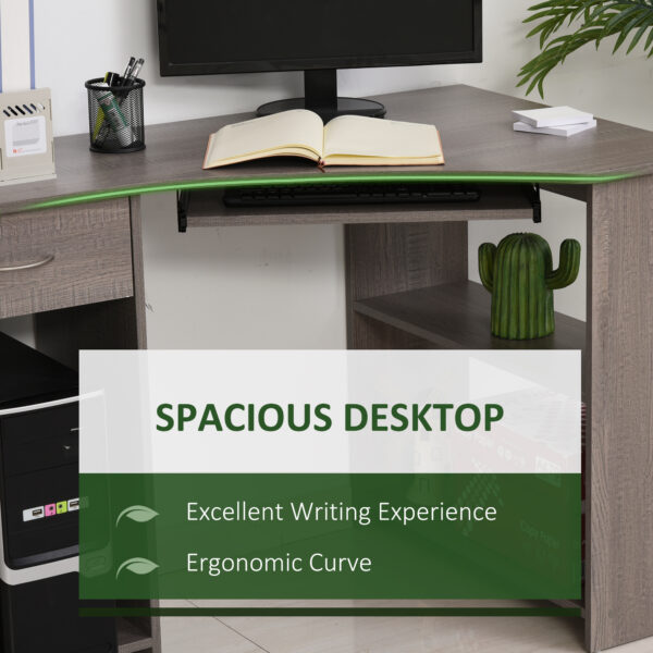 Bureau d’Angle en L avec Étagères, Tiroir & Support CPU – Bureau Informatique Moderne Gris