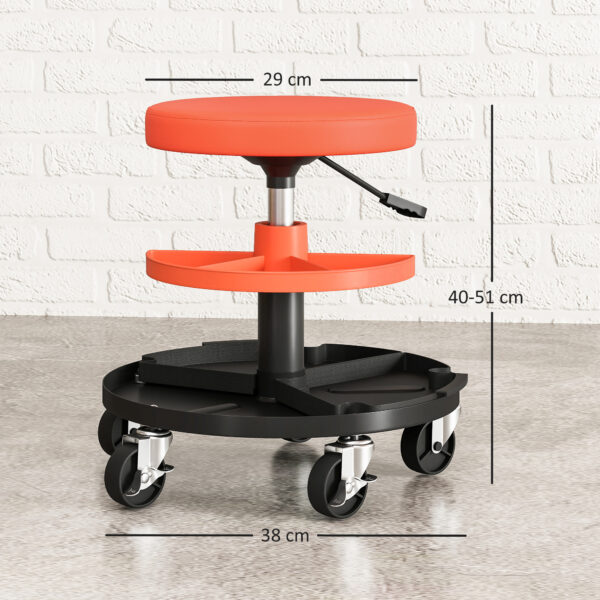 Tabouret de Mécanicien à Roulettes – Siège d’Atelier Réglable 360° avec Plateaux Outils, Charge 135 kg