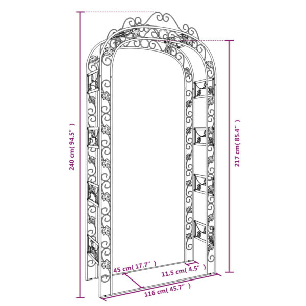 Arche de Jardin Noire en Acier 240 cm – Support pour Plantes Grimpantes, Roses & Décoration Extérieure