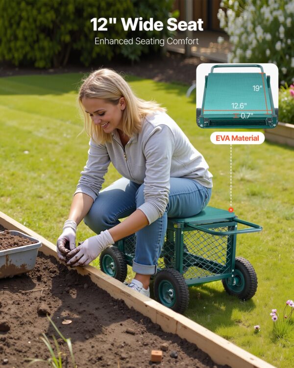 Siège de Jardin Roulant avec Roues – Chariot de Jardin Métal 400 kg avec Rangement Intégré