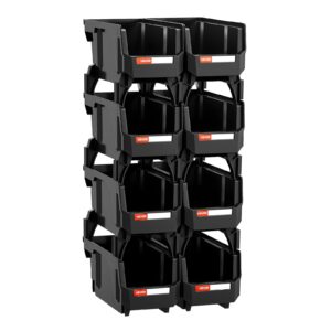Bacs de Rangement Empilables en Plastique – Lot de 8, Organisateurs Modulables pour Garage, Bureau & Placard (Noir)