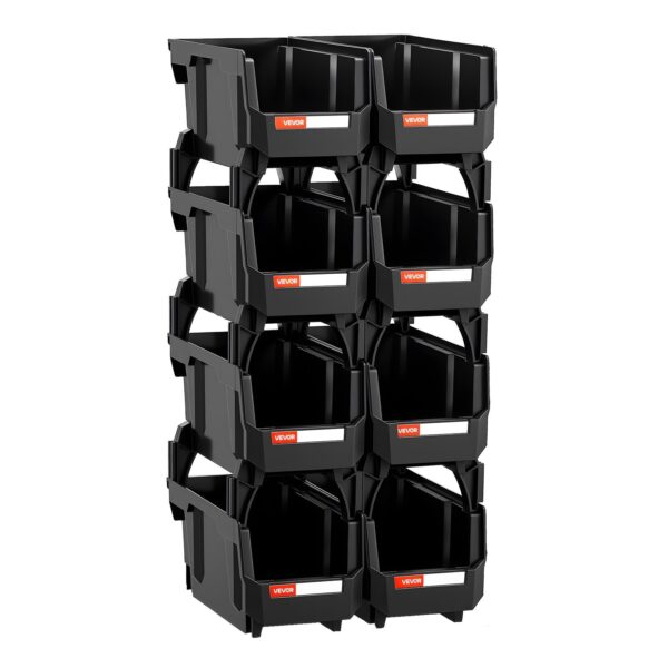 Bacs de Rangement Empilables en Plastique – Lot de 8, Organisateurs Modulables pour Garage, Bureau & Placard (Noir)