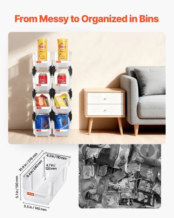 Bacs de Rangement Empilables Transparents – Lot de 8, Organisateurs Modulables pour Garage, Bureau & Placard