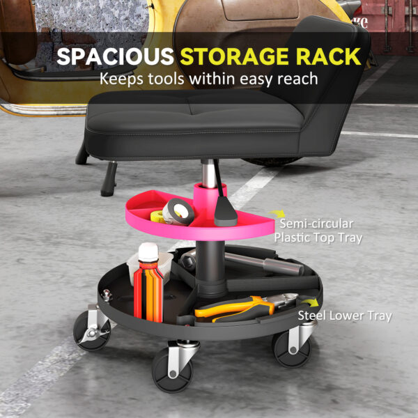 Tabouret de Garage à Roulettes pour Mécanicien – Siège Réglable avec Rangement Intégré (Charge 136 kg)