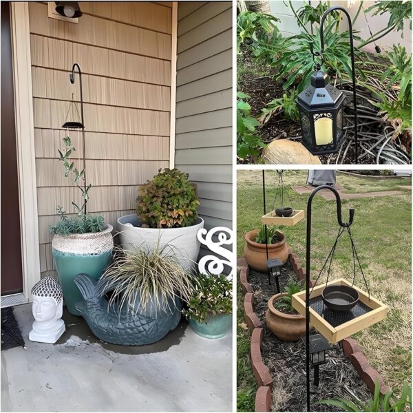 Piquet de Jardin pour Lampe Extérieure – Support au Sol Antirouille avec Crochet, 80 à 160 cm