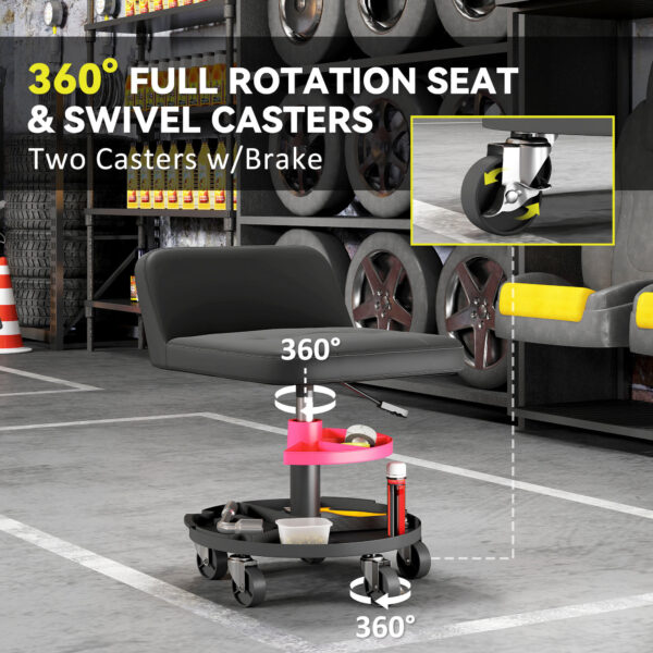 Tabouret de Garage à Roulettes pour Mécanicien – Siège Réglable avec Rangement Intégré (Charge 136 kg)