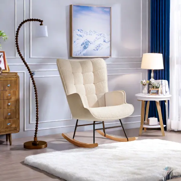 ROSAHQNDA Chaise à bascule, tissu peluche doux avec accoudoirs et dossier, chaise rembourrée décontractée, pour salon, chambre à coucher, cour