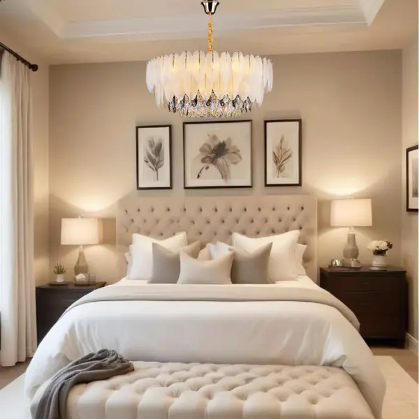 Lustre en cristal à plumes de luxe, luminaire suspendu, lampe de plafond articulée pour salon, chambre à coucher, cuisine, bureau, hôtel