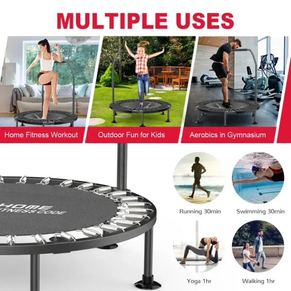Mini Trampoline de Sport pliable pour exercices d'intérieur et d'entraînement, Rebounder, avec poignée, pour exercices corporels de Fitness intérieur/extérieur