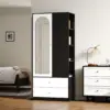 Armoire avec miroir et une porte. Armoire moderne avec 2 tiroirs et 4 étagères, idéale pour un rangement polyvalent