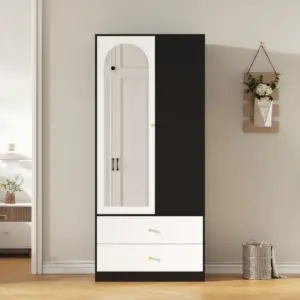 Armoire avec miroir et une porte. Armoire moderne avec 2 tiroirs et 4 étagères, idéale pour un rangement polyvalent