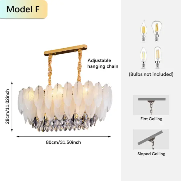 Lustre en cristal à plumes de luxe, luminaire suspendu, lampe de plafond articulée pour salon, chambre à coucher, cuisine, bureau, hôtel