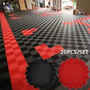 20 pièces/ensemble de dalles de sol de garage noires et rouges 40*40*1.8cm, dalles de sol de garage à emboîtement, dalles de sol de garage pour lavage de voitures, dalles de sol en PVC à emboîtement