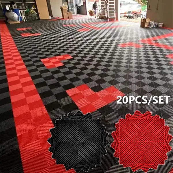 20 pièces/ensemble de dalles de sol de garage noires et rouges 40*40*1.8cm, dalles de sol de garage à emboîtement, dalles de sol de garage pour lavage de voitures, dalles de sol en PVC à emboîtement
