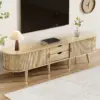 Anajqaqia Meuble TV 175x38x45 cm avec porte coulissante en rotin, 2 tiroirs, meuble TV avec compartiments ouverts, meuble TV pour le salon