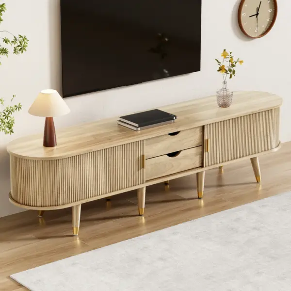 Anajqaqia Meuble TV 175x38x45 cm avec porte coulissante en rotin, 2 tiroirs, meuble TV avec compartiments ouverts, meuble TV pour le salon