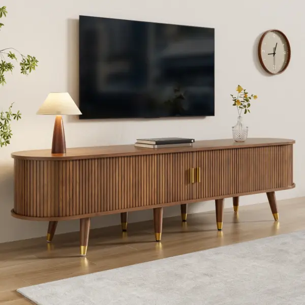 Anajqaqia Meuble TV 175x38x45 cm avec porte coulissante en rotin, 2 tiroirs, meuble TV avec compartiments ouverts, meuble TV pour le salon