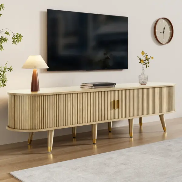 Anajqaqia Meuble TV 175x38x45 cm avec porte coulissante en rotin, 2 tiroirs, meuble TV avec compartiments ouverts, meuble TV pour le salon