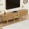 Anajqaqia Meuble TV 175x38x45 cm avec porte coulissante en rotin, 2 tiroirs, meuble TV avec compartiments ouverts, meuble TV pour le salon