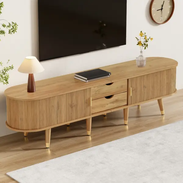 Anajqaqia Meuble TV 175x38x45 cm avec porte coulissante en rotin, 2 tiroirs, meuble TV avec compartiments ouverts, meuble TV pour le salon