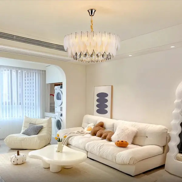 Lustre en cristal à plumes de luxe, luminaire suspendu, lampe de plafond articulée pour salon, chambre à coucher, cuisine, bureau, hôtel