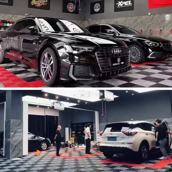 20 pièces/ensemble de dalles de sol de garage noires et rouges 40*40*1.8cm, dalles de sol de garage à emboîtement, dalles de sol de garage pour lavage de voitures, dalles de sol en PVC à emboîtement