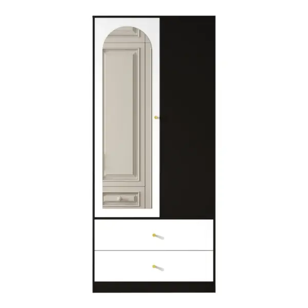 Armoire avec miroir et une porte. Armoire moderne avec 2 tiroirs et 4 étagères, idéale pour un rangement polyvalent