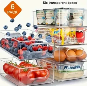 Organisateur de réfrigérateur empilable avec poignée – Lot de 6 ou 10 boîtes de rangement