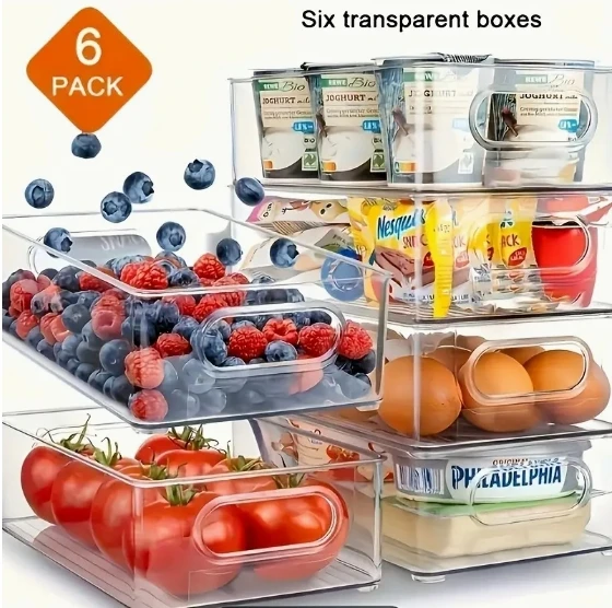 Organisateur de réfrigérateur empilable avec poignée – Lot de 6 ou 10 boîtes de rangement