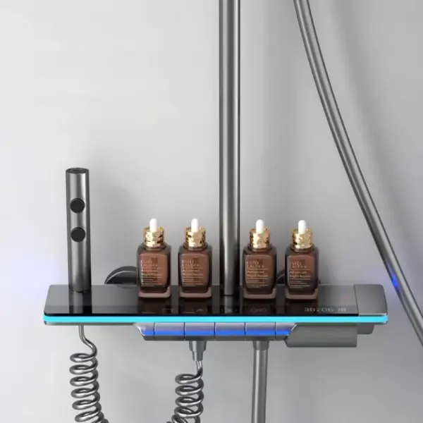 Système de robinet de douche de luxe pour salle de bains blanche, avec lumières, ensemble de douche en verre trempé, affichage numérique, mélangeur en cuivre, ensemble de robinets de douche