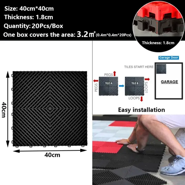 20 pièces/ensemble de dalles de sol de garage noires et rouges 40*40*1.8cm, dalles de sol de garage à emboîtement, dalles de sol de garage pour lavage de voitures, dalles de sol en PVC à emboîtement