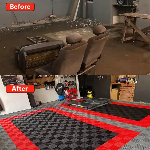 20 pièces/ensemble de dalles de sol de garage noires et rouges 40*40*1.8cm, dalles de sol de garage à emboîtement, dalles de sol de garage pour lavage de voitures, dalles de sol en PVC à emboîtement