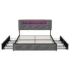 Anajqaqia Lit rembourré 140x190/200 cm, lit LED, avec 4 tiroirs et sommier à lattes, tête de lit avec station de charge USB, gris