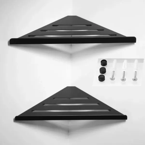 Étagère d'organisation de salle de bain en aluminium noir, 1 à 3 niveaux, étagère d'angle triangulaire, fixation par clou/colle, rangement universel pour les articles de salle de bain