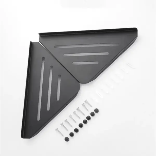 Étagère d'organisation de salle de bain en aluminium noir, 1 à 3 niveaux, étagère d'angle triangulaire, fixation par clou/colle, rangement universel pour les articles de salle de bain