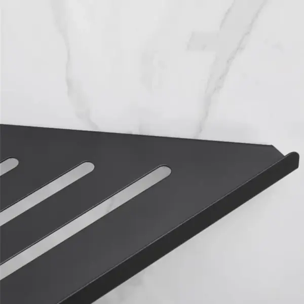 Étagère d'organisation de salle de bain en aluminium noir, 1 à 3 niveaux, étagère d'angle triangulaire, fixation par clou/colle, rangement universel pour les articles de salle de bain
