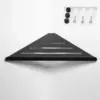 Étagère d'organisation de salle de bain en aluminium noir, 1 à 3 niveaux, étagère d'angle triangulaire, fixation par clou/colle, rangement universel pour les articles de salle de bain