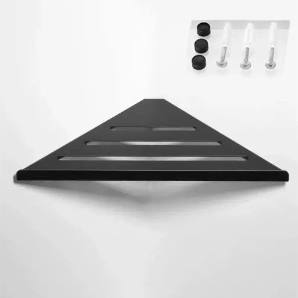 Étagère d'organisation de salle de bain en aluminium noir, 1 à 3 niveaux, étagère d'angle triangulaire, fixation par clou/colle, rangement universel pour les articles de salle de bain