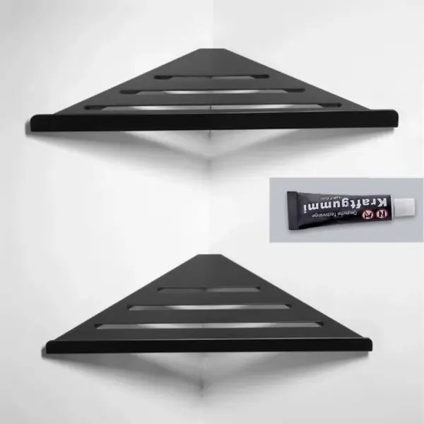 Étagère d'organisation de salle de bain en aluminium noir, 1 à 3 niveaux, étagère d'angle triangulaire, fixation par clou/colle, rangement universel pour les articles de salle de bain